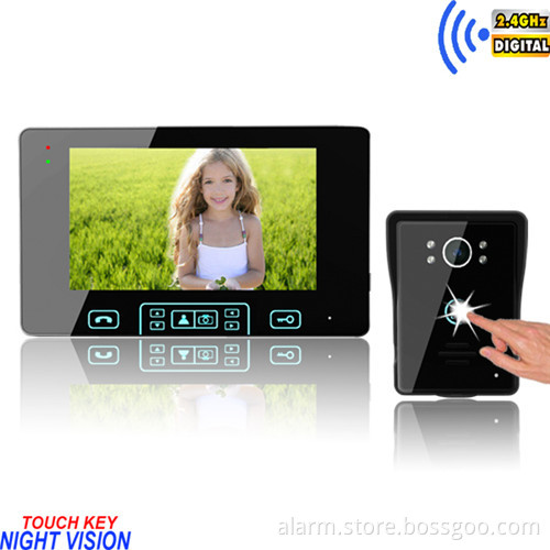 2014 newest Touch key 2.4GHz 7"intercom system with alarm/ unlocking visit card villa video door phone